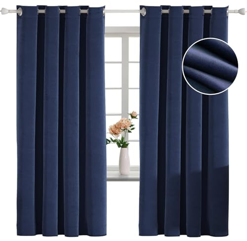 YSTELLAA Tenda 100% Oscurante Da Interno 2 Pezzi, 140×175cm, Tenda Velluto Fonoassorbenti, Tende Termiche Isolanti Per Interni, Con Anelli, Moderne, Per Camera Da Letto, Blu