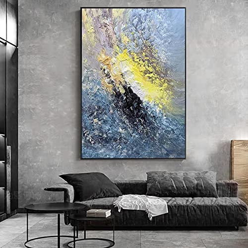 Großes Panorama-Breitbild im Büro, Wohnzimmer, Dekoration, Wandkunst, Gemälde, Goldblau, Wandkunst, Dekor, großes Leinwanddruckbild, 70 x 100 cm/(28 x 40 Zoll) mit schwarzem Rahmen