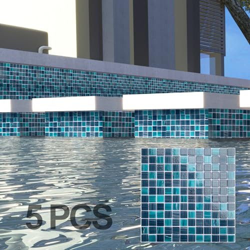 LSDECO Glasmosaikfliesen, Backsplash, Poolfliesen, 30,5 x 30,5 cm, Küchenrückwand, Glasfliesen für Badezimmer, Bordüre, Duschwand (1,5 m²) Topazstein, 5 Bögen