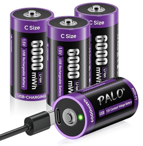 Mspalocell USB-C batterie al litio C 6000mWh batterie LR14 da 1,5 V a carica rapida tipo-C con cavo di ricarica, bassa autoscarica, 1500+ cicli, con luce di ricarica, 2 pezzi batteria