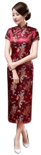 ZNLFS Cheongsam Robe de soirée pour femme Manches courtes Coupe ajustée Rétro Longue Imprimé Col montant Bodycon Qipao