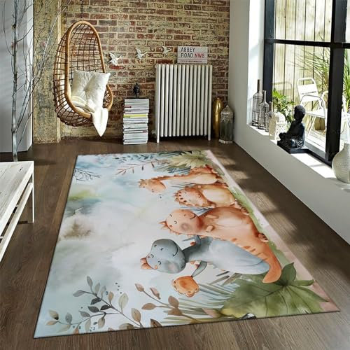 UERWOWELL Schöner Dinosaurier Teppich für Wohnzimmer Flauschiger weicher Kinderteppich für Schlafzimmer Maschinenwäsche Flachflor Fußmatten für Haus Kinder Geschenkteppiche 150x200cm