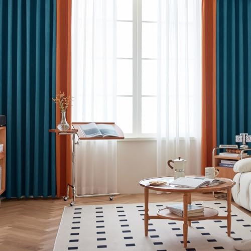 Daesar Vorhänge Blickdicht 2er Set 86x214CM, Gardinen mit Schlaufen Blau Orange Modern Zweifarbig Vorhang Verdunkelung Ösenvorhänge Schlafzimmer Wohnzimmer