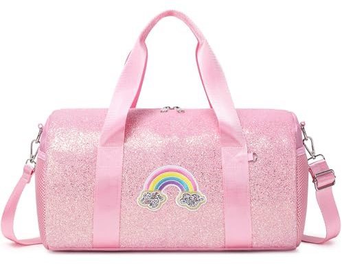 Dance Bag for Girls Ballet Bag Shiny Rainbow Glitter Sports Duffle Bag for Kids Girls Ballerina Duffle with Waterproof Dry Wet Separated Compartment