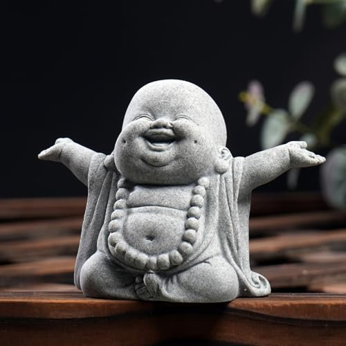 OwMell Statue de moine jizo japonais priant, statue de Bouddha Jizo - Statue commémorative - Décoration d'aquarium pour jardin ou extérieur - 6,6 cm - Bouddha rieur