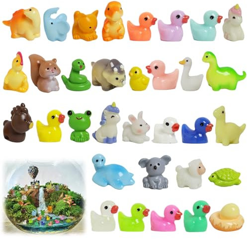Joynine 33 Stück Mini Figuren Kleine Tiere Figuren Harz Mini Enten Aquarium Zubehör Deko DIY Topfdekorationen Dinosaurier Schildkröte Koala Einhorn von Miniatur-Landschaftsgärten Bonsai Fischbecken