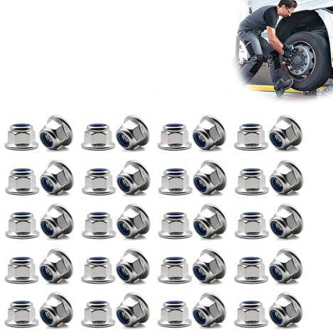 CHSEROK Dadi Esagonali M6, 40 Pezzi M6 Dadi a Flangia Esagonale, Dadi Esagonali Acciaio Inox con Anello di Bloccaggio in Nylon, per Riparazioni Domestiche, Assemblaggio di Macchine per Auto