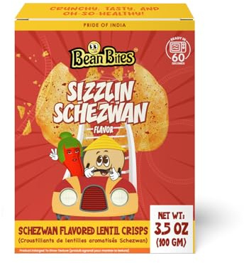 Bean Bites | Sizzlin Schezwan Lentil Crisp 3.53 oz (100 g) | Round Crunchy Crisps | Heat in Oven (up to 60 secs), Plant Based Protein, Vegan Crisps, Healthy Poppadom Snack By Pride of India