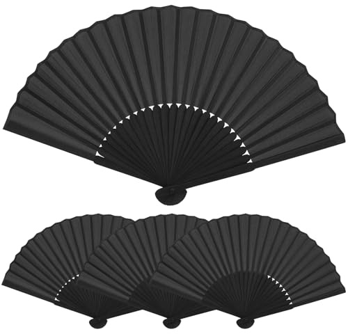 Leikedun 2 Pack Black Silk Fabric Hand Fans, Handheld Fan Folding | Hand Held Fans Folding Hand Fan for Wedding, Bride Guest Gifts, Performance, Dancing, Home Decoration