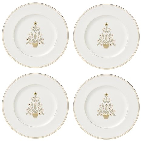Lenox 897867 Federal Gold Tree Accent Plates, Service For 4, Christmas Dishes, Dinnerware Set, Holiday