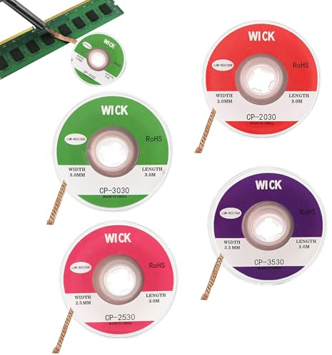 Entlötlitze 4 Stück,Lötlitze Set 2mm 2.5mm 3mm 3.5mm,Kupfer Entlötdraht No-Clean Entlötlitze,Ideal zum Entlöten und Entfernen von Lot aus Lötstellen | No-Clean Entlötlitze,Ideal zum Entlöten und Entfernen von Lot aus Lötstellen