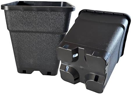 Growcery Heavy Duty Square Plastic Plant Pots - Extra Thick Sturdy Black Nursery Containers for Indoor Outdoor Gardening, Available in 0.5L, 1L, 2L, 3.5L, 5L, 6.5L, 7L, 11L, 14L, 18L & 25L (5, 14L)