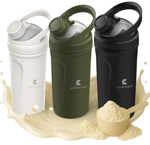 Khroom Protein Shaker i rostfritt stål 700 ml termofunktion 12 h kall/varm diskmaskinssäker | Proteinskakare | Fitness Shaker i rostfritt stål metallshaker (grön)