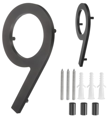 sourcing map Floating House Numbers, 7 Inch Solid Aluminum Modern Address Number for Outside with Nails Kit for Home Street Office Mailbox Sign(Number 9, Black)