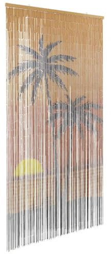 Tomostar Rideau de Porte en Bambou, Rideau Anti Mouche pour Porte Moustiquaire Anti-Insectes imprimé Palmier 100x200 cm Bambou
