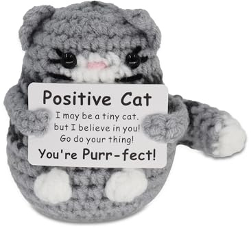 EUG-PRODUCTS Pocket Hug Positive Kreative Dicke graue Katzenpuppe aus Wolle gestrickt Dicke graue Katze mit positiver Energie, Mutmacher Geschenk, Gute Besserung, Geschenke für Jungen und Mädchen