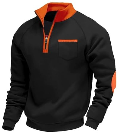 Aulemen Sweat Homme sans Capuche 1/4 Zippé Pull Polaire Homme Décontracté Sweatshirts à col Rond Chaud pour Pull-Over Automne Hiver M-3XL