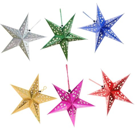 Holibanna 6 Pezzi Paralumi Stellati Carta Pieghevole Lampade Forma di Stella per Decorazioni Natalizie Feste e Matrimoni Paralume Leggero e Facile da Installare Protegge La Lampada e