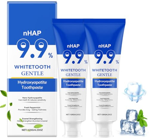 Hydroxylapatit Zahnpasta 2 Stück,9.9% Hydroxylapatit Zahnpasta,Fluoridfreie Zahnschmelzreparatur Zahnpasta,Sanfte Minze für Empfindliche Zähne Zahnschmelzschutz Frischer Atem