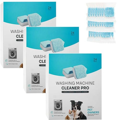 TVättmaskinsrengöringstabletter Pro-Tabletter 24-Pack for Husdjursägare, Extra Starka Mot Lukt Och Kalkavlagringar - TVättmaskinsrengöring Med Formula for Djuprengöring(3pcs)