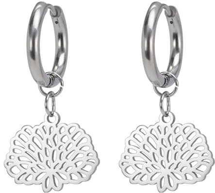 KKJOY Birth Flower Earrings Stainless Steel 12 Month Birthday Flower Hoop Earrings Jewelry for Women Charming Ladies(11-Nov-Chrysanthemum-2)