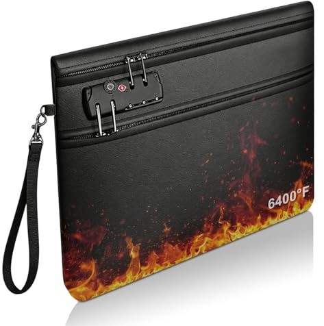 6400℉ Feuerfeste Dokumententasche mit Schloss (36x26cm), 12-lagige Wärmedämmung & Doppeltes Reißverschlussfach, Feuerfeste Tasche & Geldtasche zur Sicherung von Bargeld, Reisepass,Juwelen & Wertsachen