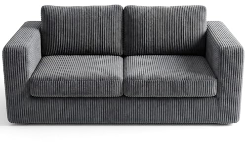 RUMMY 2-Sitzer Sofa aus Cord, kleines rahmenloses Sofa mit Cloud-Sofa-Komfort, hochelastischem Schaumstoff, Kompressionssofa und Bodensofa für Wohnzimmer, Grau