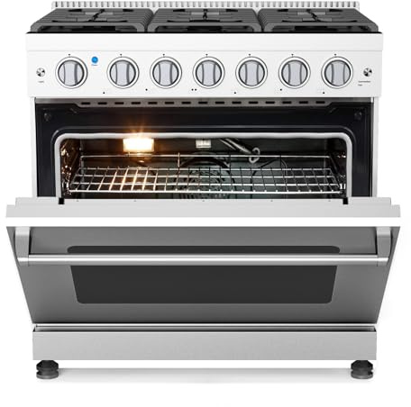 36 Inch Freestanding Dual Fuel Range Oven Stove, 6.0 Cu.Ft. Large Capacity, Professional-Grade True Convection & Self-Clean Oven, High-Powered 6 Sealed Gas Burner Cooktop, Stainless Steel