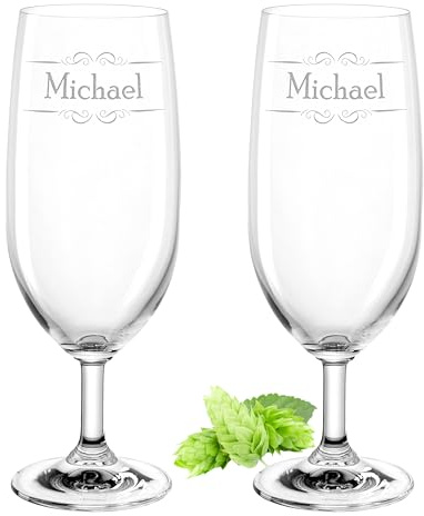 Gravur-Max 2 x Leonardo Bierglas mit Gravur & Name – personalisiertes Pilsglas 360 ml – Gestalte dein personalisiertes Bierglas Doppel Ranke – spülmaschinenfest – Geschenk für Männer