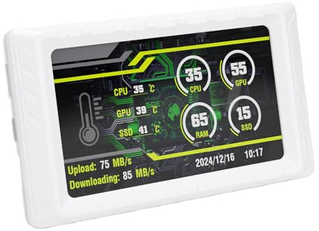 YUEHISY 5-Zoll-Sekundärbildschirm, Computermonitoranzeige, 854 X 480 Horizontal Vertikal, USB C, CPU/GPU-Temperatur, FPS, Benutzerdefinierte Themen, für Programmer Streamer (White)
