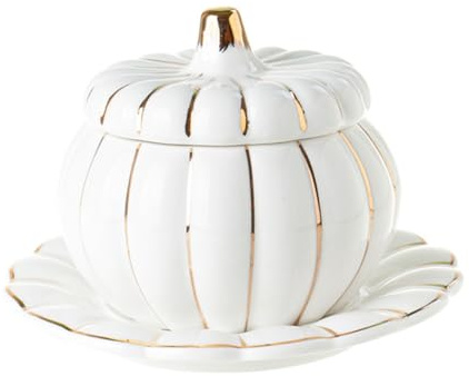 NUOBESTY Ciotola in Porcellana a Forma di Zucca con Coperchio, Fondo Antiscivolo e Design Semplice, Set per Zuppa Raffinato e Resistente, la Cucina