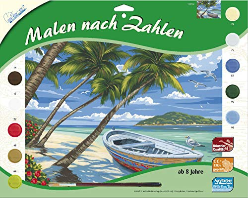 Mammut 109104 – Kit de Peinture par numéros – Motif Paysage Plage de Palmiers – Kit Complet avec modèle de coloriage imprimé au Format A3, 10 peintures acryliques et pinceaux, Grand kit de Peinture