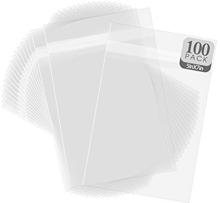 Golden State Art, Pack of 100, Acid-Free Crystal Clear Sleeves Storage Bags for Photo Prints Framing Mats Mattes (Bag Size: 5 2/8 X 7 2/16 inches for 5x7 Mats)