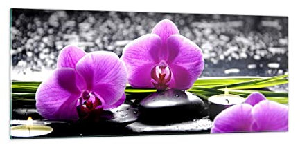 Vidrios decorativos 100x40cm Cuadro Sobre Vidrio Moderno Orquídea naturaleza Agua flor Grande Cocina Cuadros Pared Impresiones Decoracion Salon Impresión en Cristal Wall Art Prints GAB100x40-2658