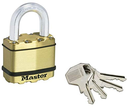 MASTER LOCK Very High Security Padlock, Security Level 9/10, Outdoor, Keyed, Laminated Steel/Brass Finish, Weatherproof, Large Shackle