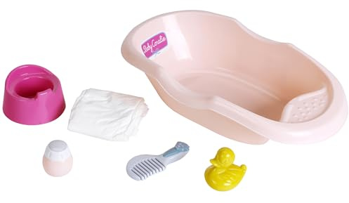 Theo Klein 1678 Baby Coralie bathtub with bath and care accessories I With a funny rubber duck I Dimensions of the doll's bathtub: 42 cm x 24 cm x 11 cm I Toys for children aged 3 and over