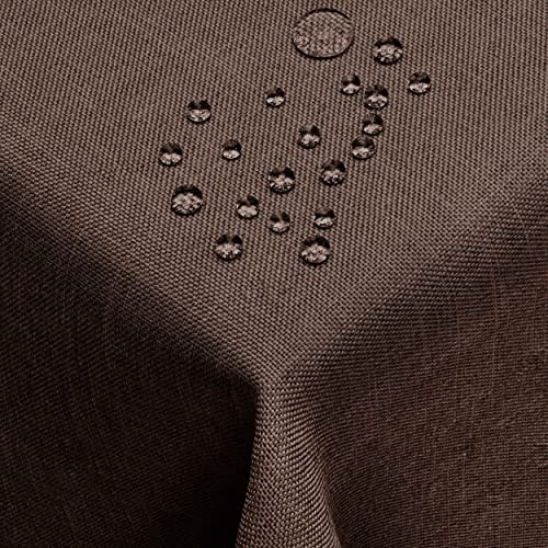 DecoHomeTextil Leinen Optik Tischdecke Eckig 135 x 180 cm Dunkelbraun | wasserabweisend, fleckenabweisend, abwaschbar, Lotuseffekt