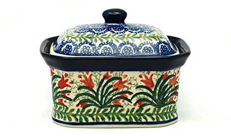 Polish Pottery Cake Box - Small - Crimson Bells