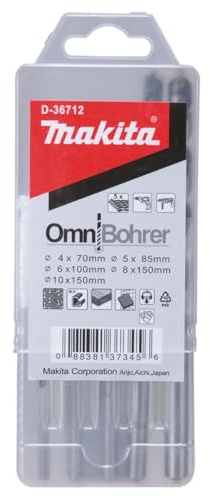 Makita - Juego de 5 Brocas de 4 mm a 10 mm, SDS Plus, Carburo de Tungsteno, para Hormigón, Azulejos, Ladrillo, Pizarra, Piedra Caliza, Madera, Materiales Sándwich, Aluminio, Plásticos, Metal