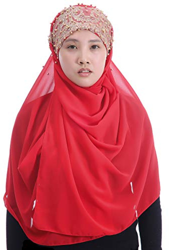 Lina & Lily Sciarpa in chiffon con scialle hijab musulmano (Rosso)