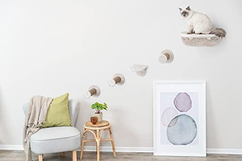 TRIXIE Lookout Katzenmöbel zur Wandmontage, Wandkratzer, Kletterregale, mit Plüsch überzogene Plattform und Sitzstange, 3 Sisalstufen, Braun, 5 Stück