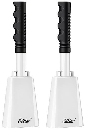 Eastar Large Cowbell with Handle, 2 Pack Cowbells for Sporting Events, 10 Inch Cow Bell Loud Noisemakers Cheer Bell, Noise Makers for Football Baseball Games Graduation School Stadium, White