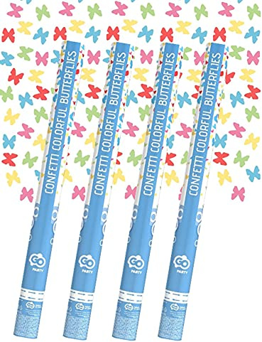 Lot de 4 canons à confettis XXL (60 cm) PartyDeco - Bombes de table - Guirlande décorative pour voiture - Papillons colorés