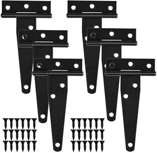 Chstarina 6 Pezzi 4 Pollici Cerniere a T Resistenti, 100mm Cerniere a T Zincata, Cerniere per Porte, Cerniera a cancello per porte in legno, in Ferro Forgiato Nero