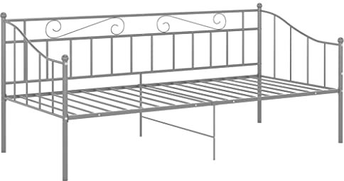 vidaXL Schlafsofa Bettgestell Tagesbett Metallbett Bettsofa Einzelbett Bett Gästebett Sofabett Sofa Couch Jugendbett Grau Metall 90x200cm