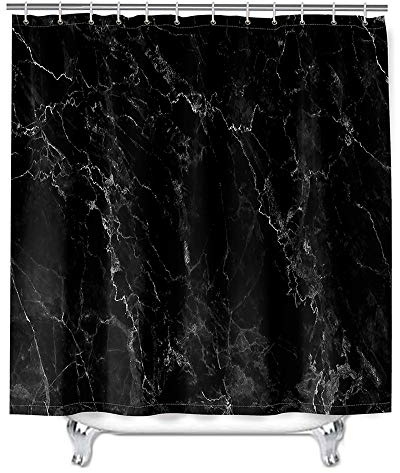 Marmor Duschvorhang Wasserdicht, Chickw1 Waschbar Badewanne Vorhang aus Polyester, Bad Vorhang mit 12 Duschvorhangringen, Duschvorhänge für Badezimmer Decor (Schwarz,180x200cm)