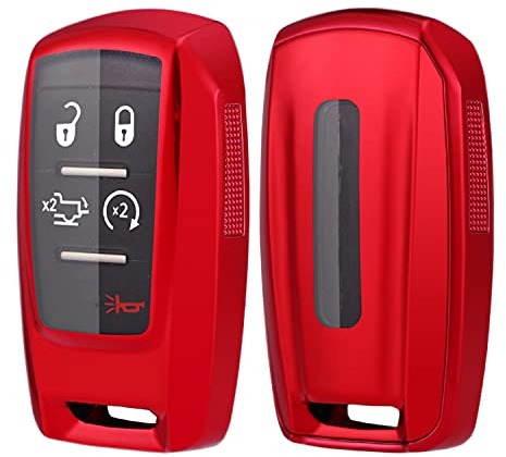 Full Protection Soft TPU Key Fob Cover Case fits for 2019 2020 2021 Dodge Ram 1500 2500 Keyless Entry Remote Skin Accessories (Red)