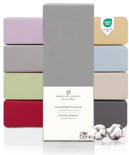 DarBene Spannbettlaken 90x200 Premium, Jersey 100% gekämmte Premium Baumwolle, atmungsaktiv, superweiches Bettlaken bis 30 cm Matratzenhöhe, Oeko-TEX, Hellgrau