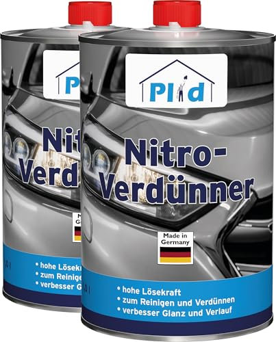 plid® Diluente nitro incolore – con elevato potere di dissolvenza – per pulire e diluire nitro, combinazione nitro, gomma clorata, essiccante all'aria e combustibile vernici in resina sintetica 2 l