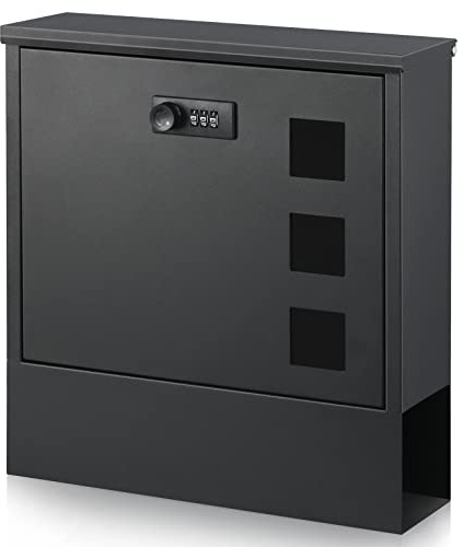 xydled Mailbox with Combination Lock,Large Capacity Wall Mounted Locking Security Mailbox,Large Mail Box with Newspaper Compartment, Black,12.8x11.8x3.3 Inch